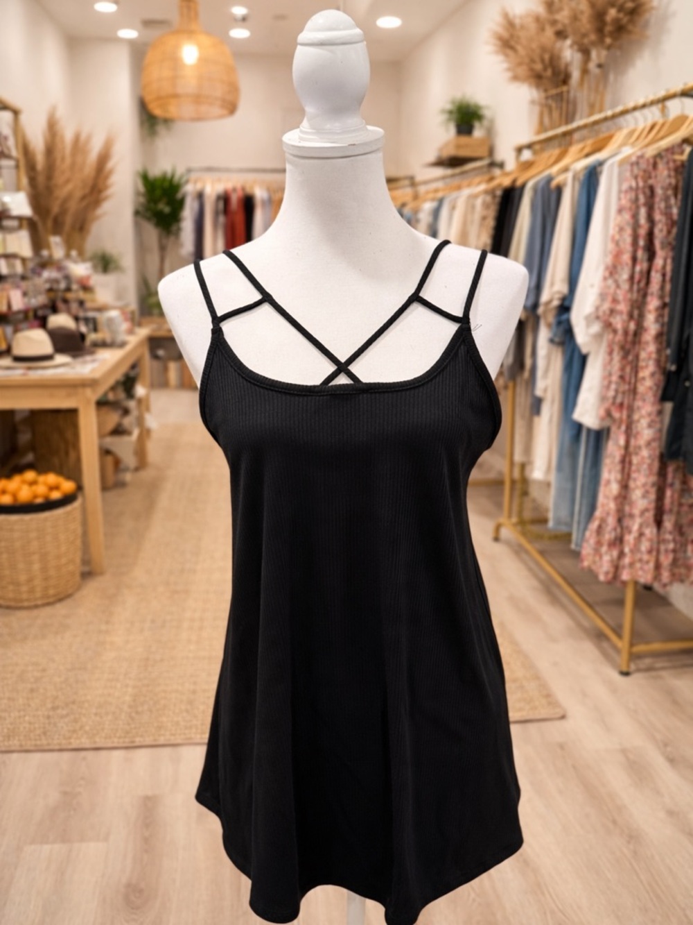 White Birch Black Ribbed Strappy Tank Top Size Medium NWOT